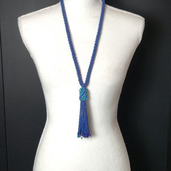 Chico's Long Cool-Tone Tassel Beaded Pendant Necklace - Picture 5 of 10
